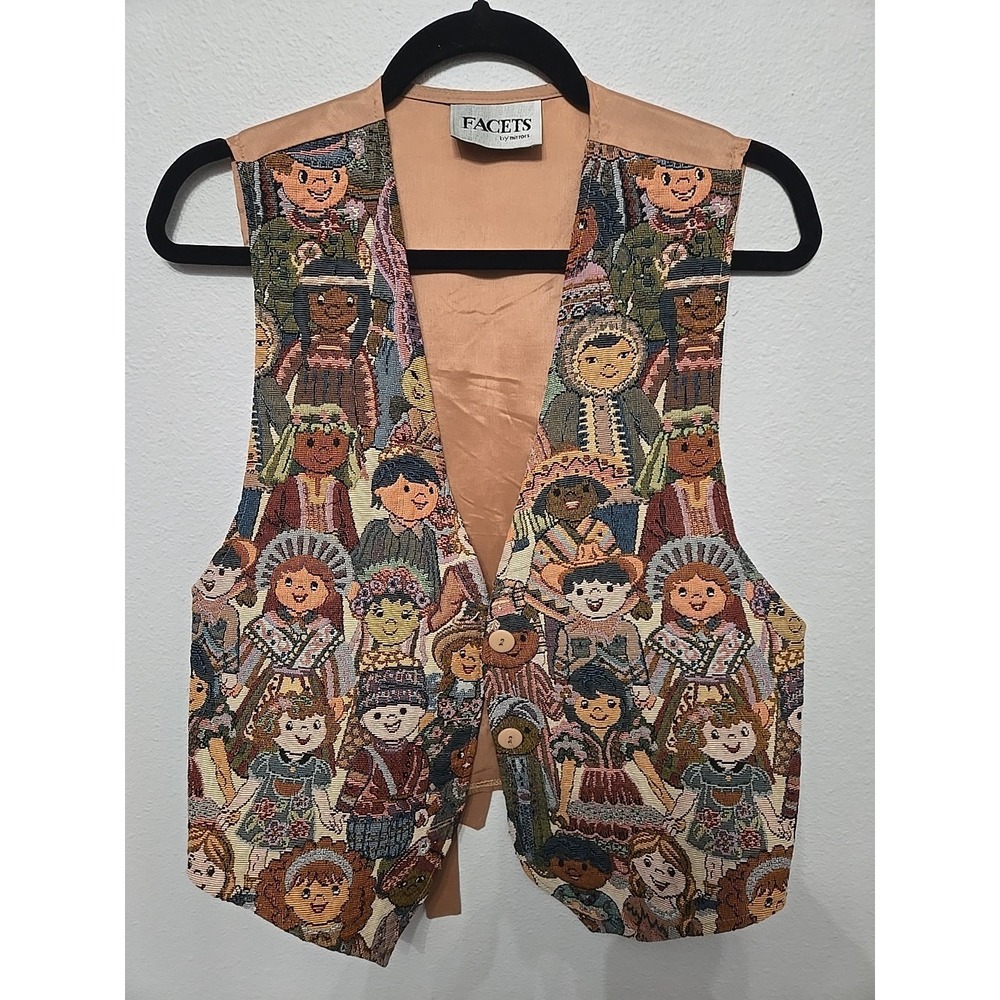 Vtg Womens Tapestry Vest‎ Facest by Mirrors USA Size Medium Multicultural Y2K